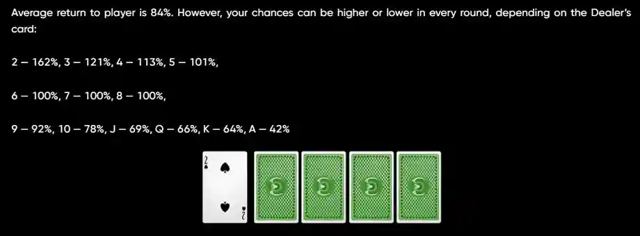 Probability table of winning in the risk game for each dealer's card