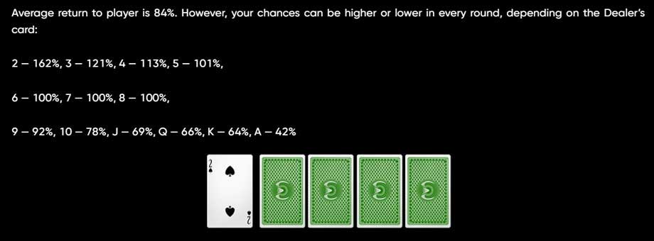 Tableau des probabilités de gain dans le jeu de risque pour chaque carte du croupier